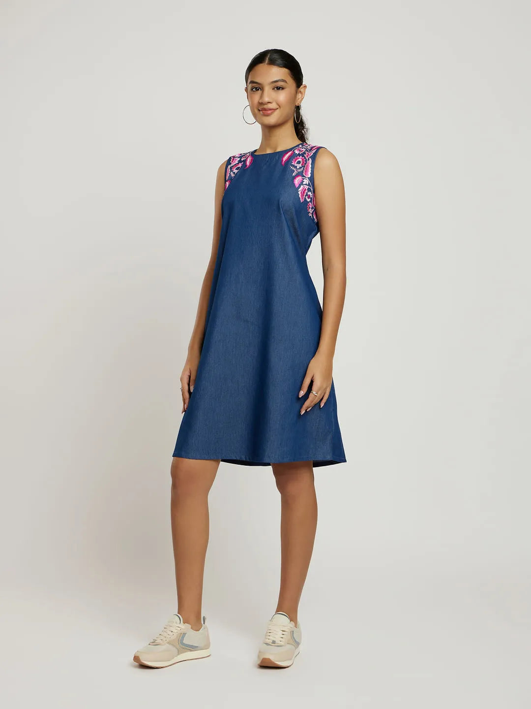 Floral Embroidered Denim Dress