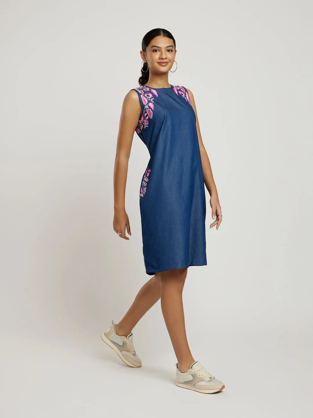 Floral Embroidered Denim Dress