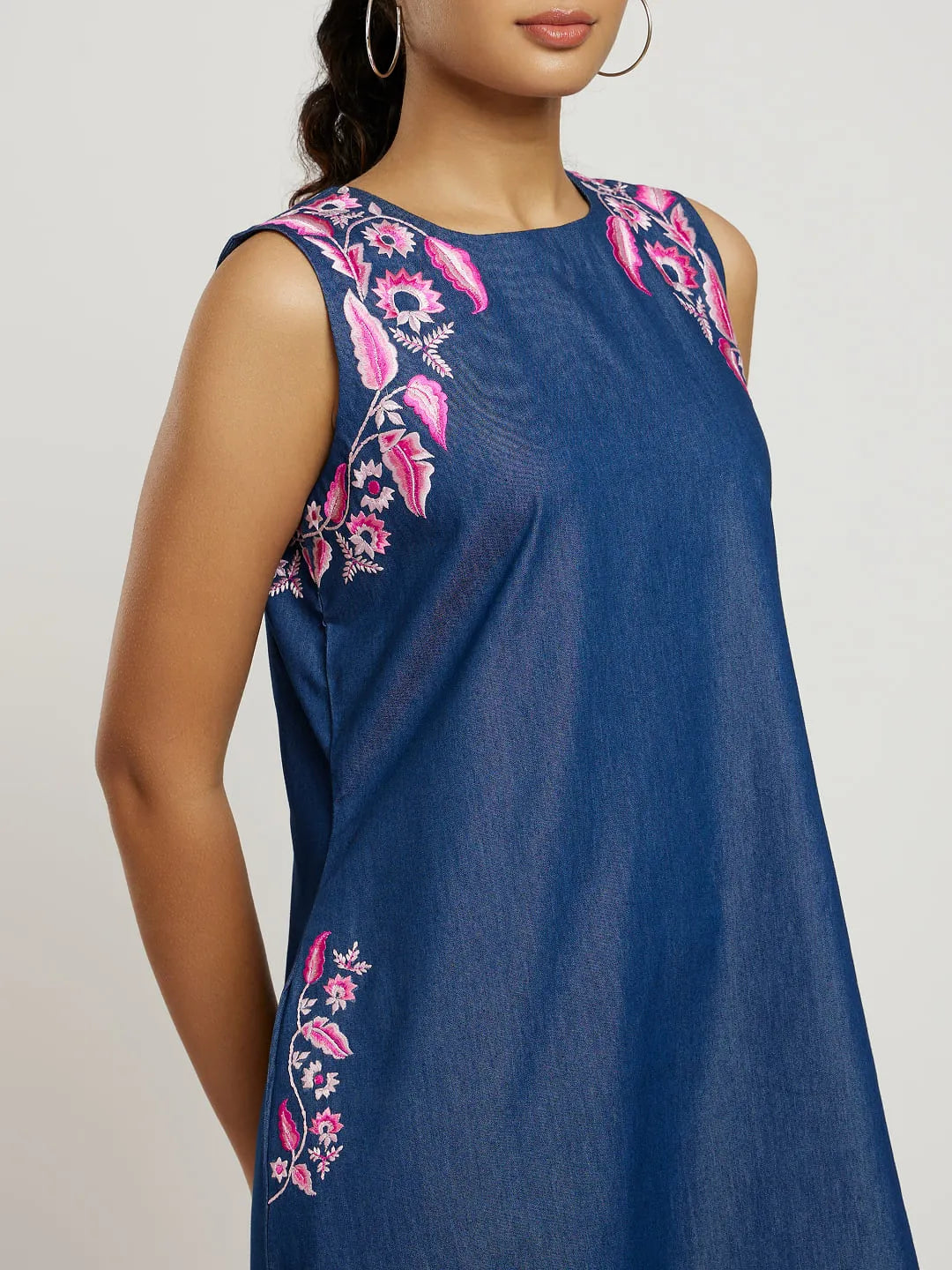 Floral Embroidered Denim Dress