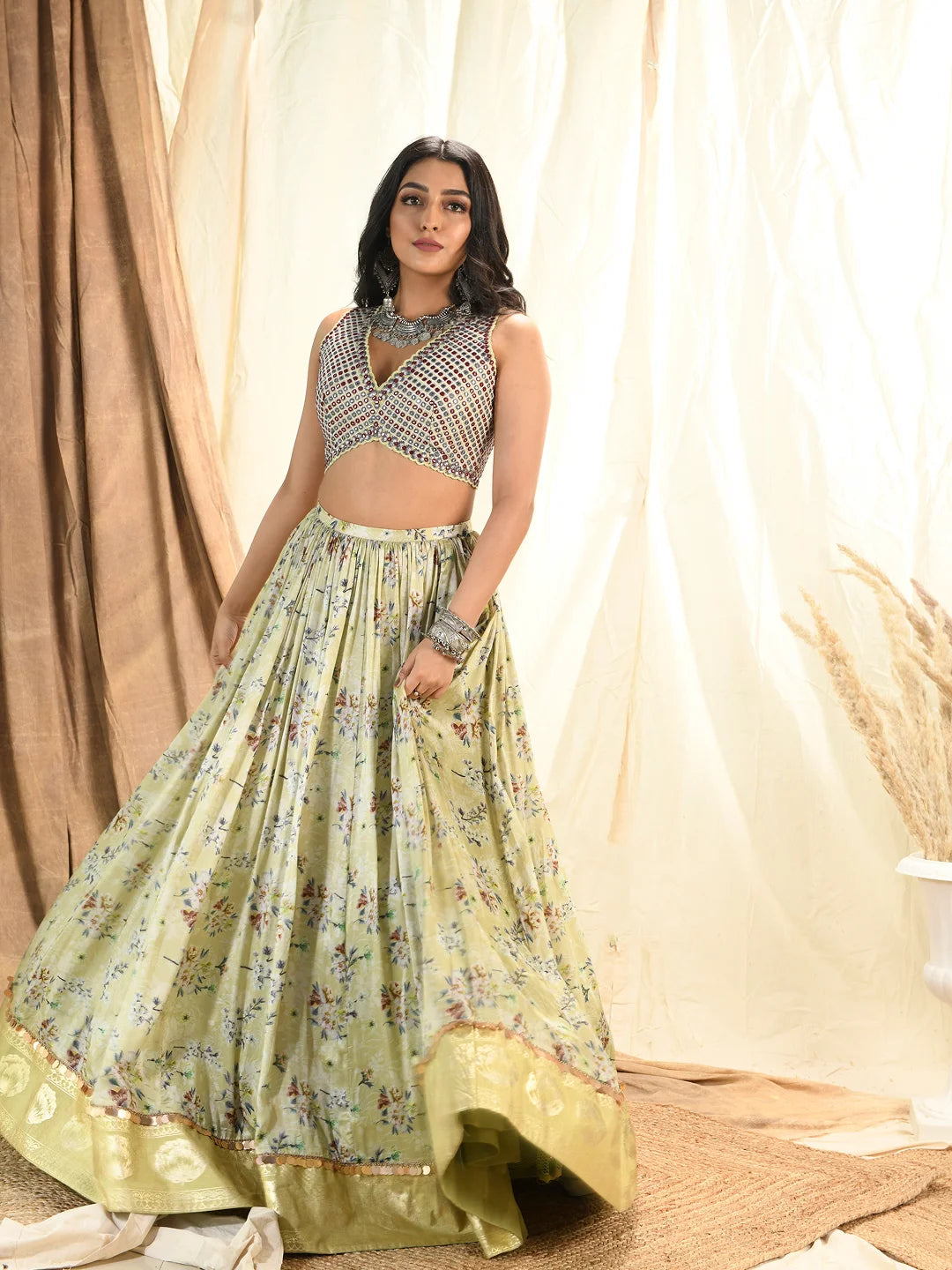Sage floral printed lehenga set