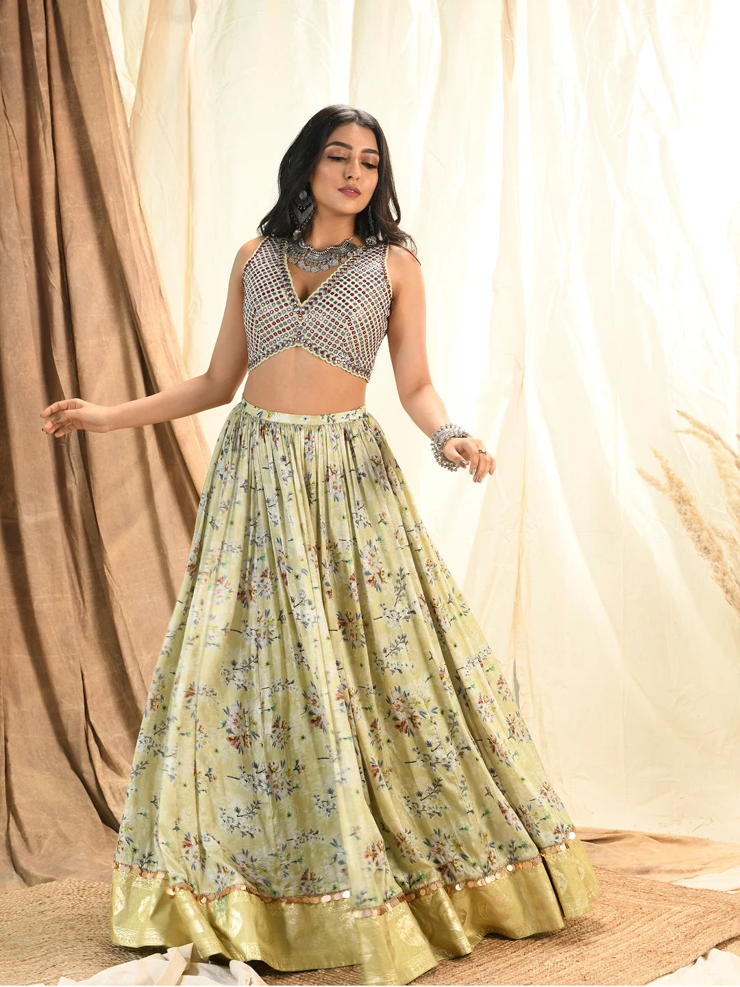 Sage floral printed lehenga set