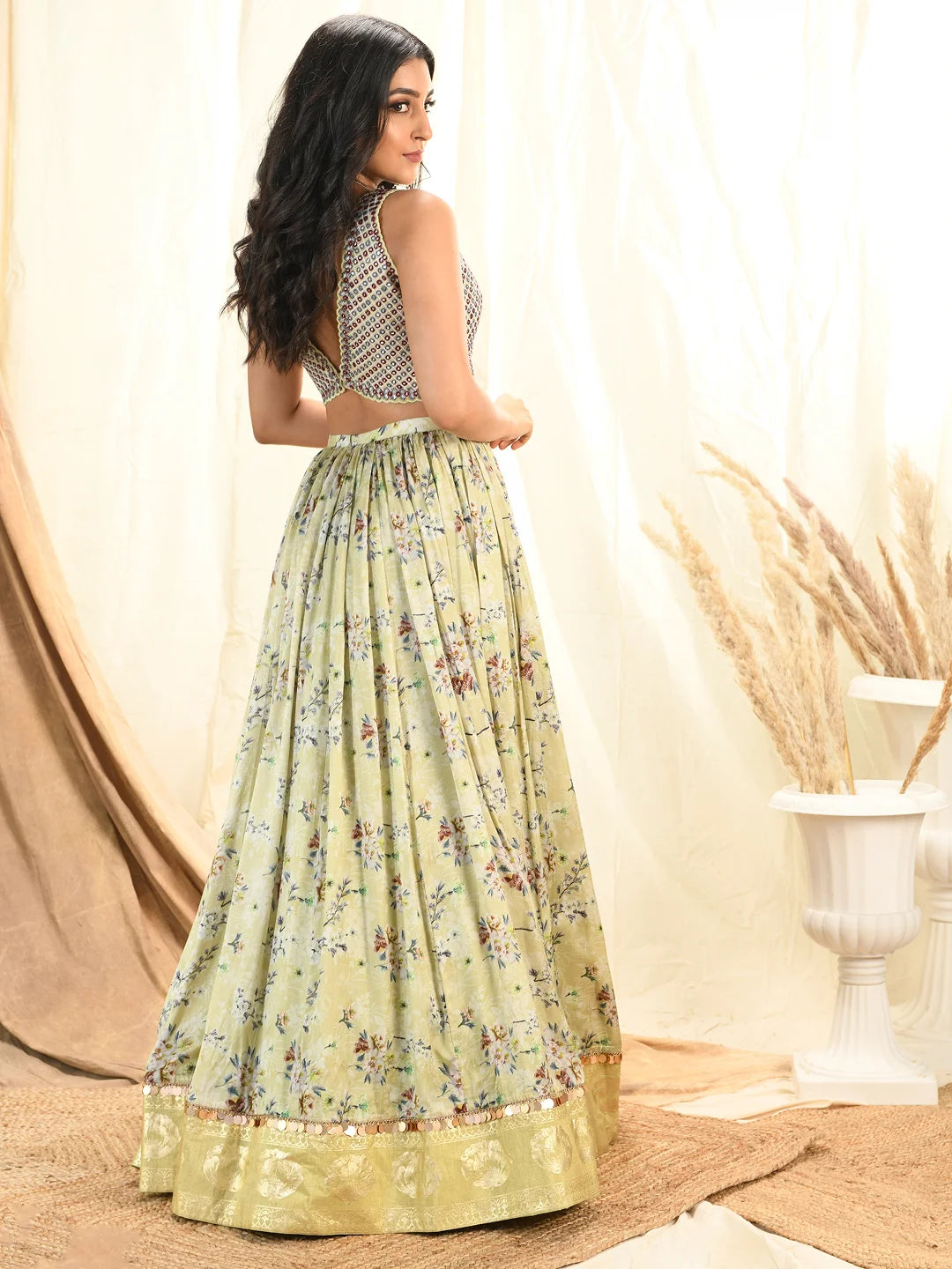 Sage floral printed lehenga set