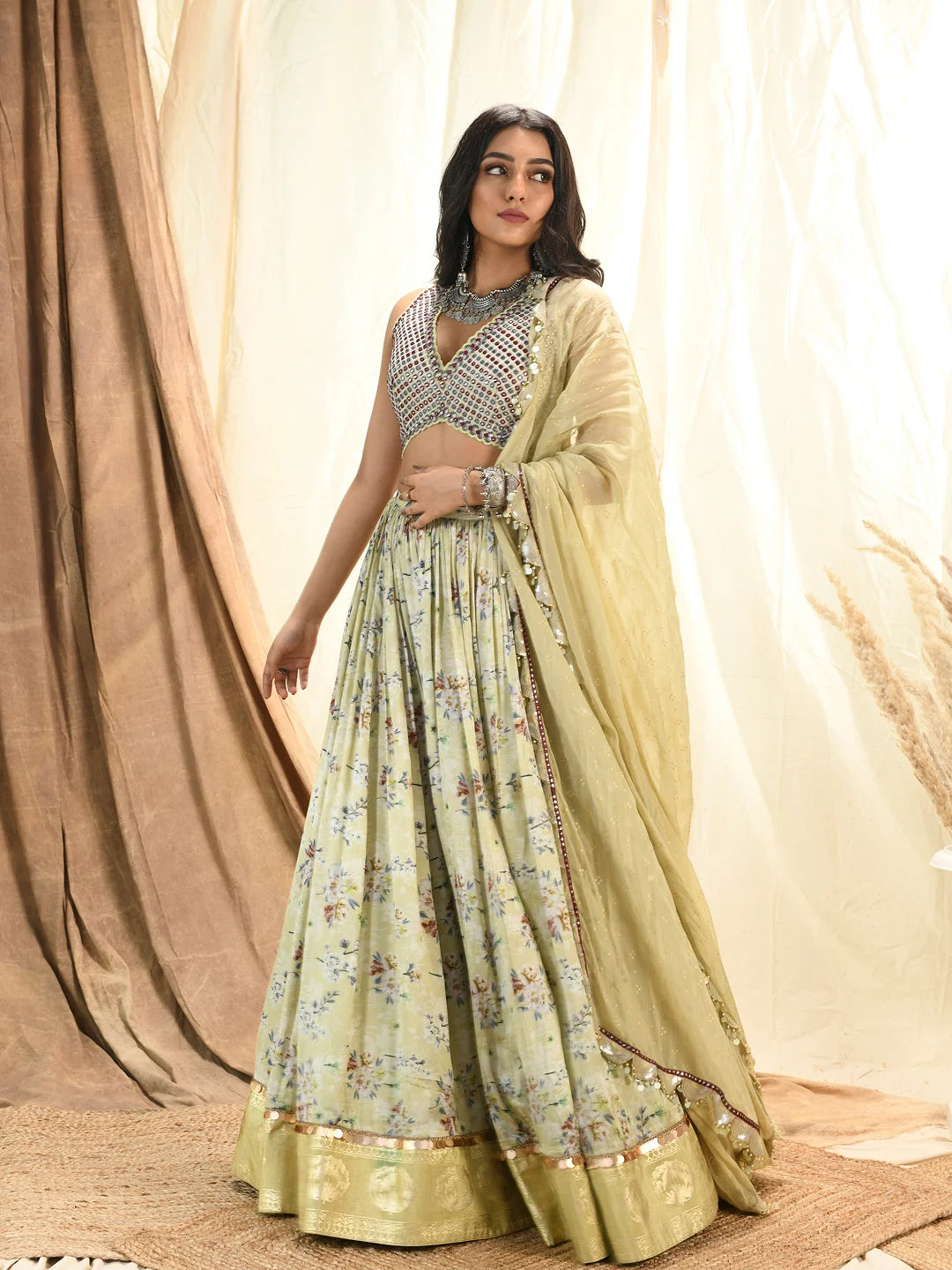 Sage floral printed lehenga set