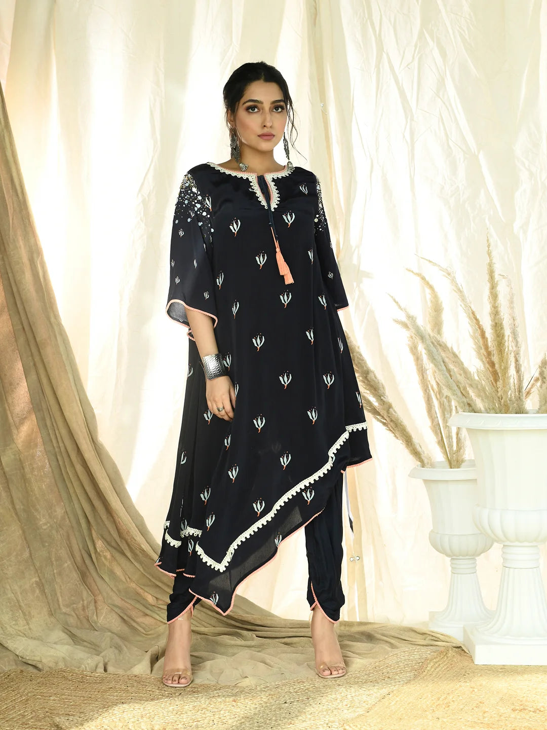 Midnight motif printed kurta & dhoti set