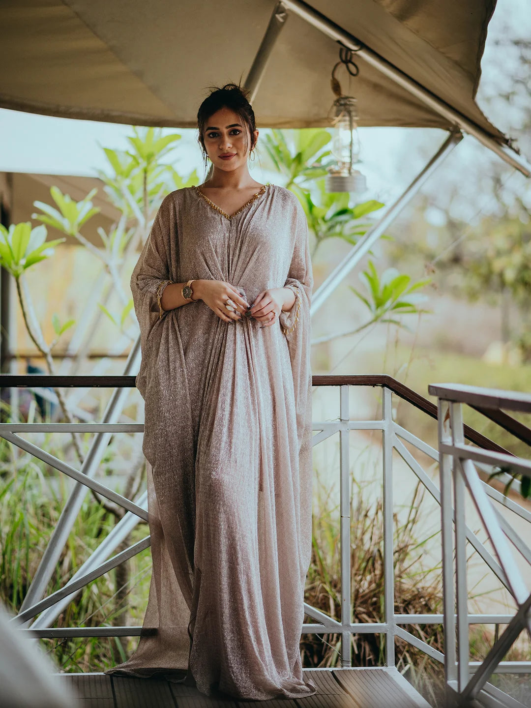 Rose gold shimmer kaftan.