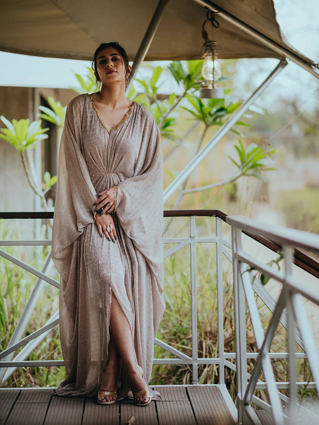 Rose gold shimmer kaftan.