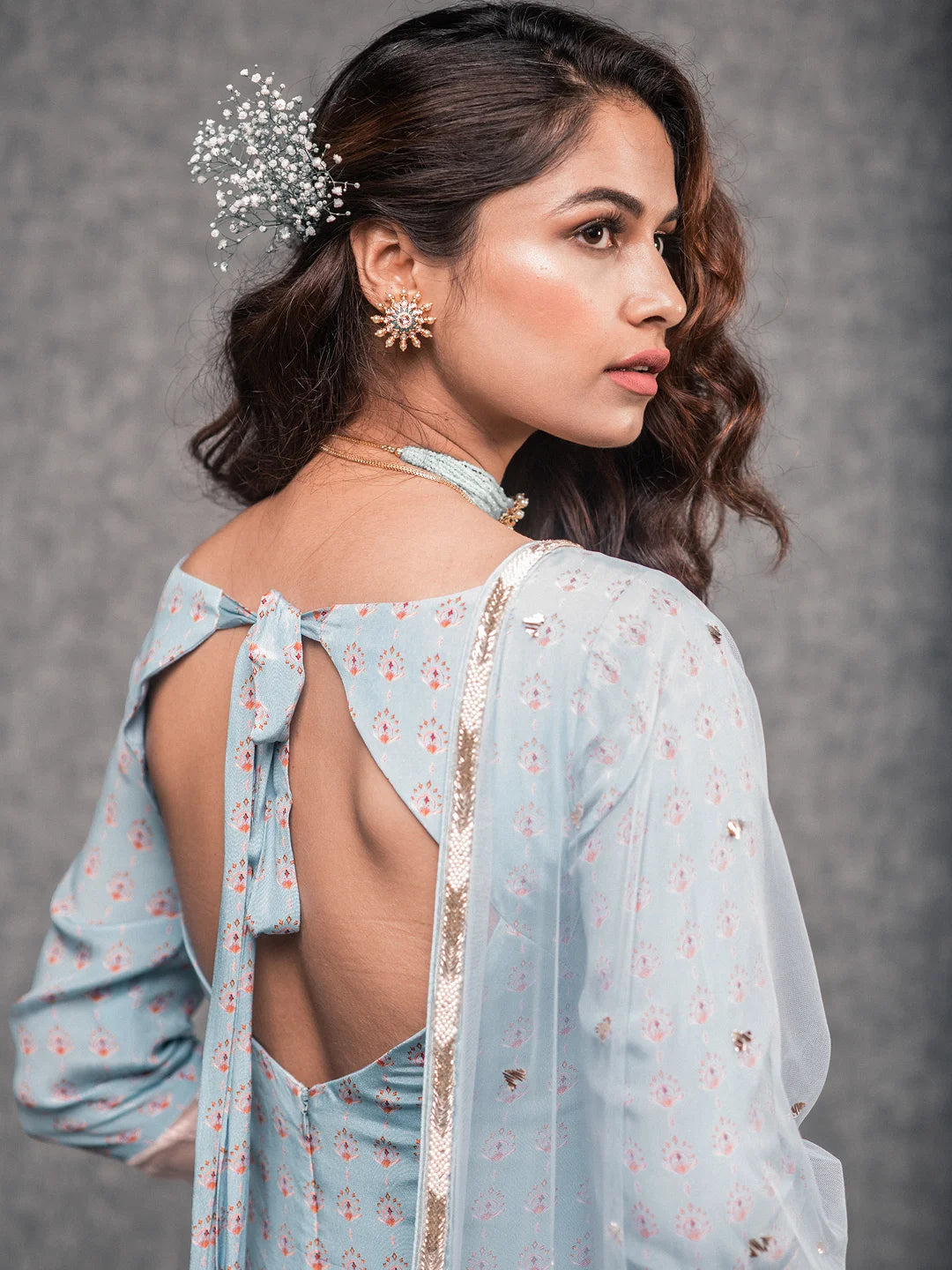 Blue printed sharara and kurta set