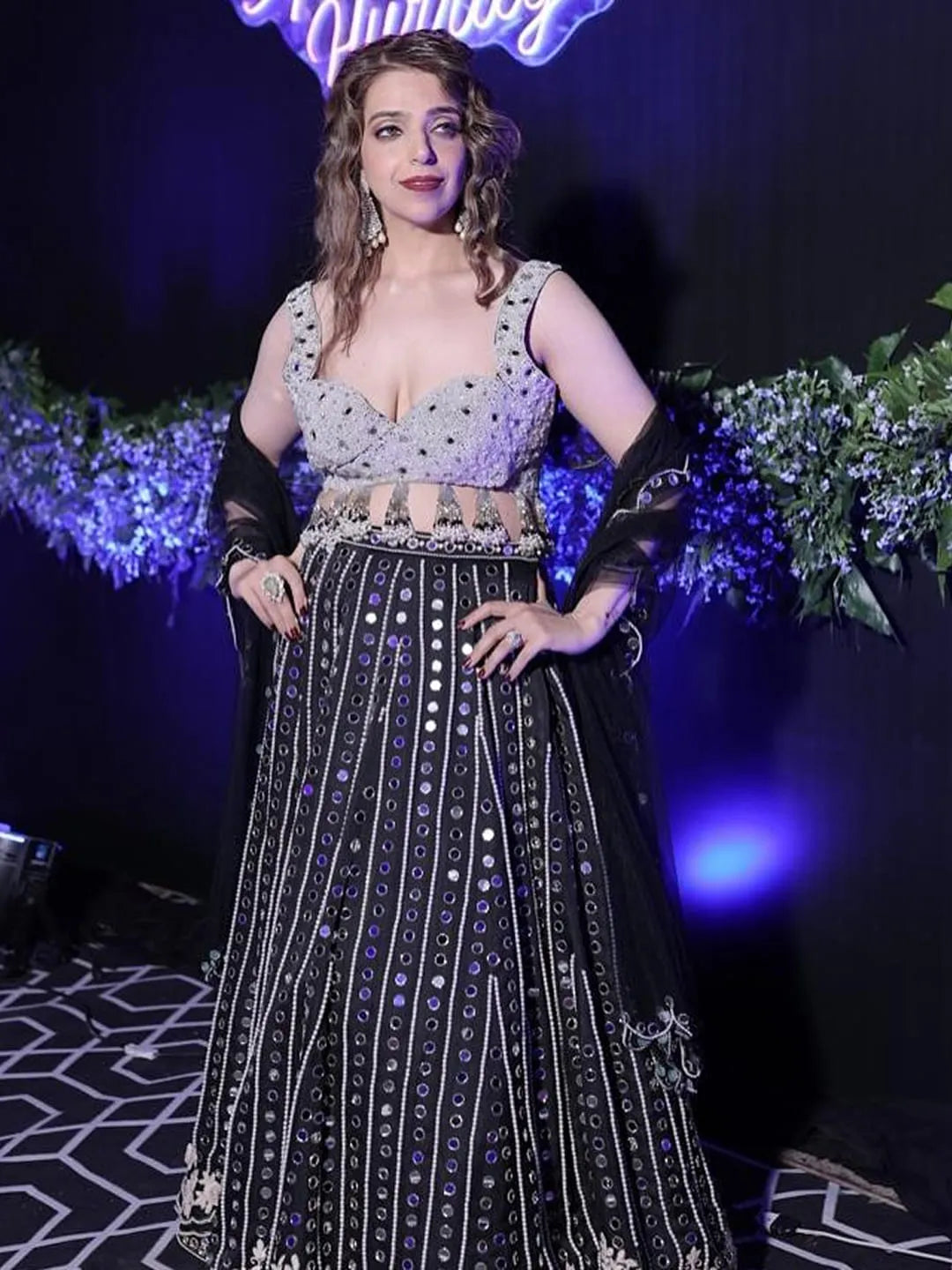 Black Mirror & Pearl Work Lehenga