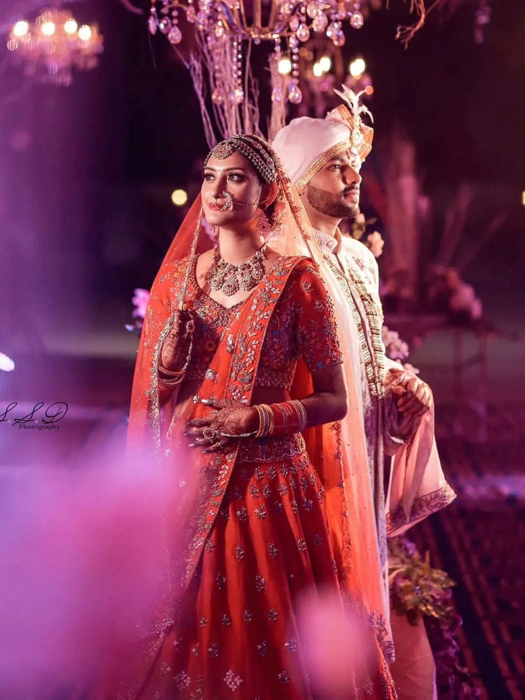 bright red bridal lehenga