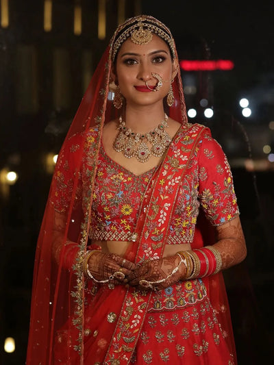 bright red bridal lehenga