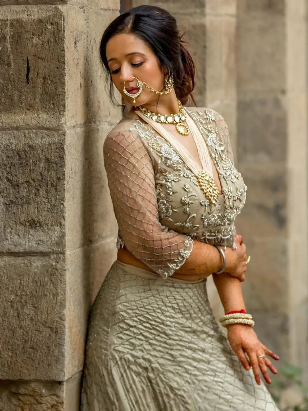 dusty sage lehenga