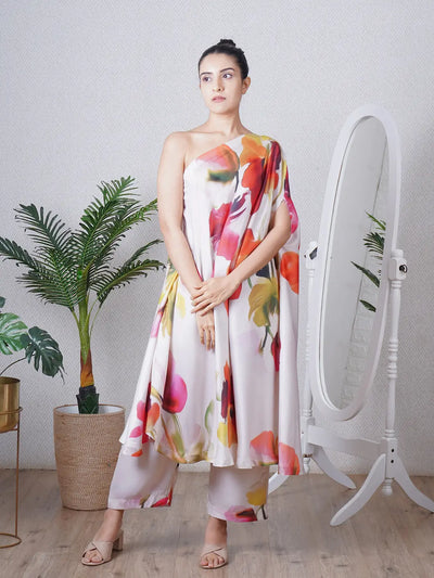 Multi Print One Shoulder Co-ord Set