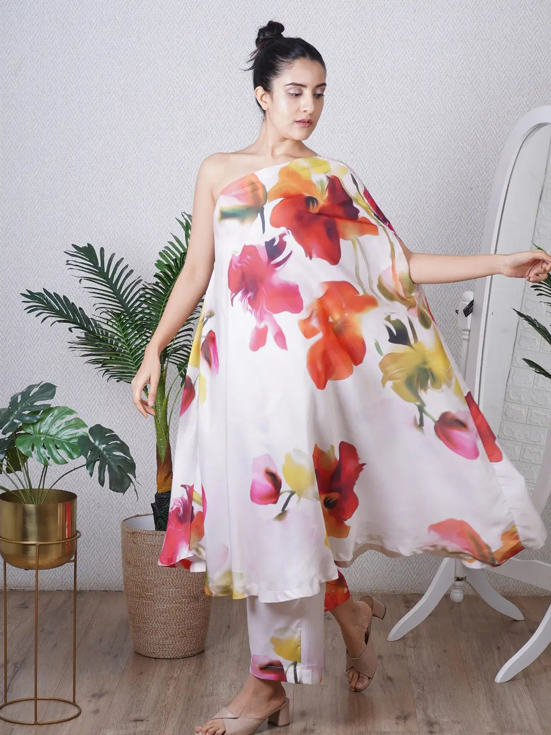 Multi Print One Shoulder Co-ord Set