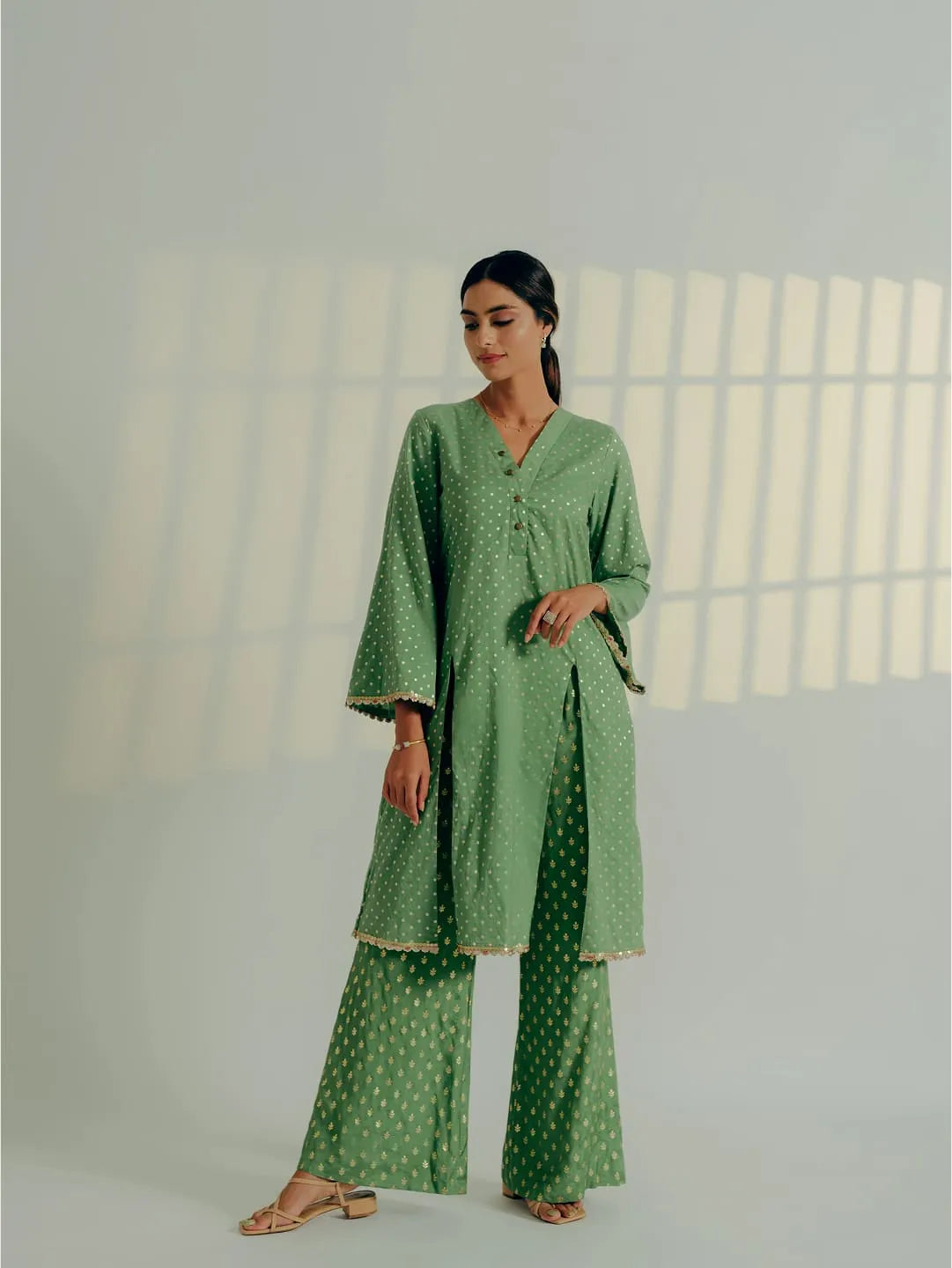 Fern polka dot kurta & printed pants set