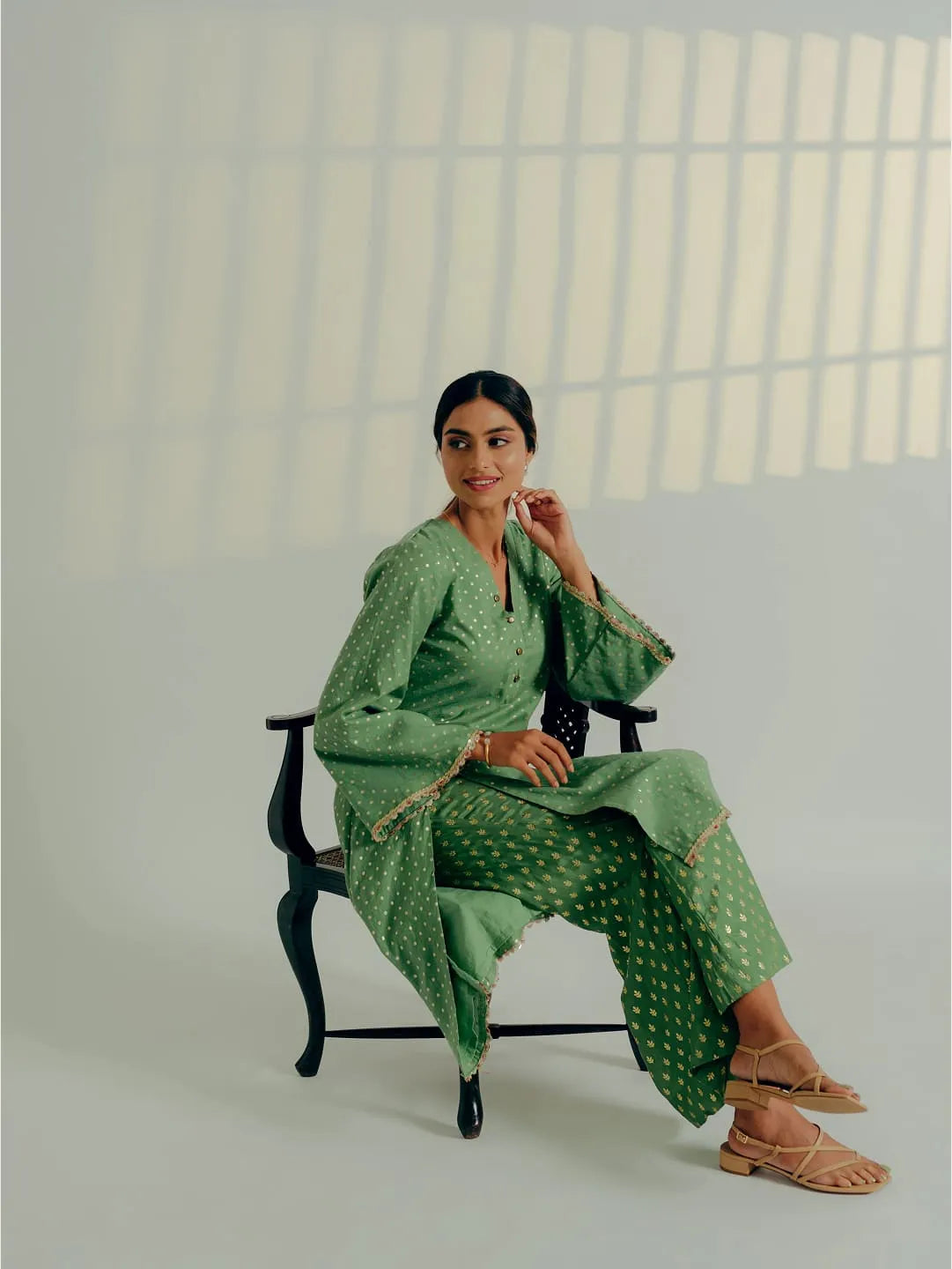 Fern polka dot kurta & printed pants set