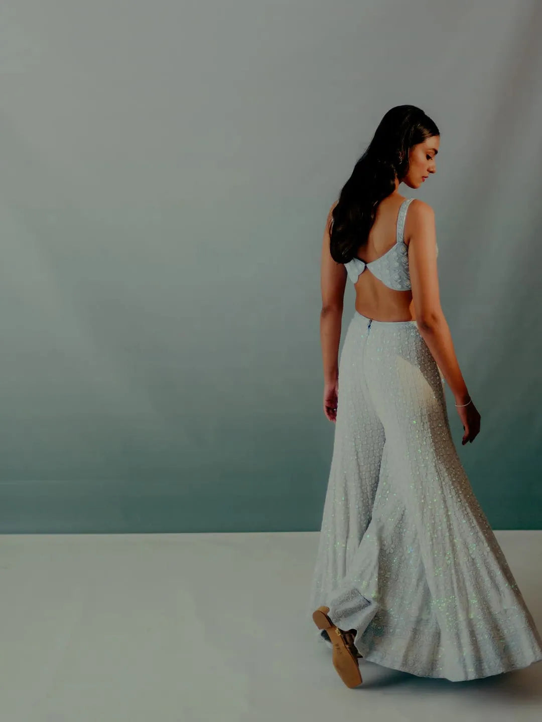 Powder blue lucknowi jacket & sharara set
