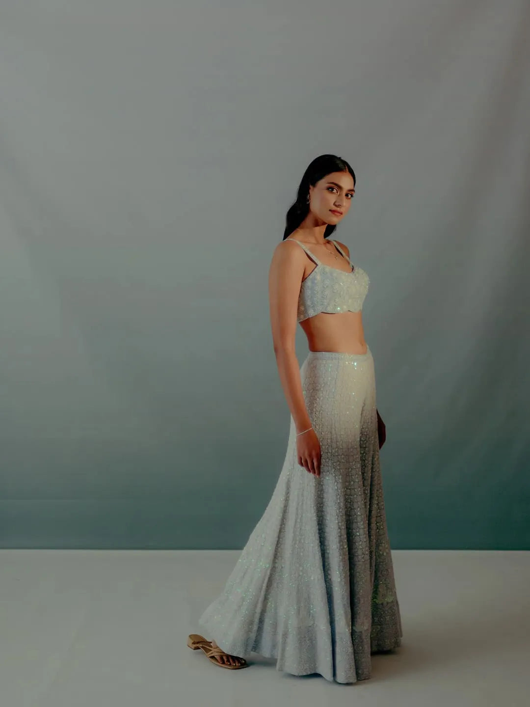 Powder blue lucknowi jacket & sharara set