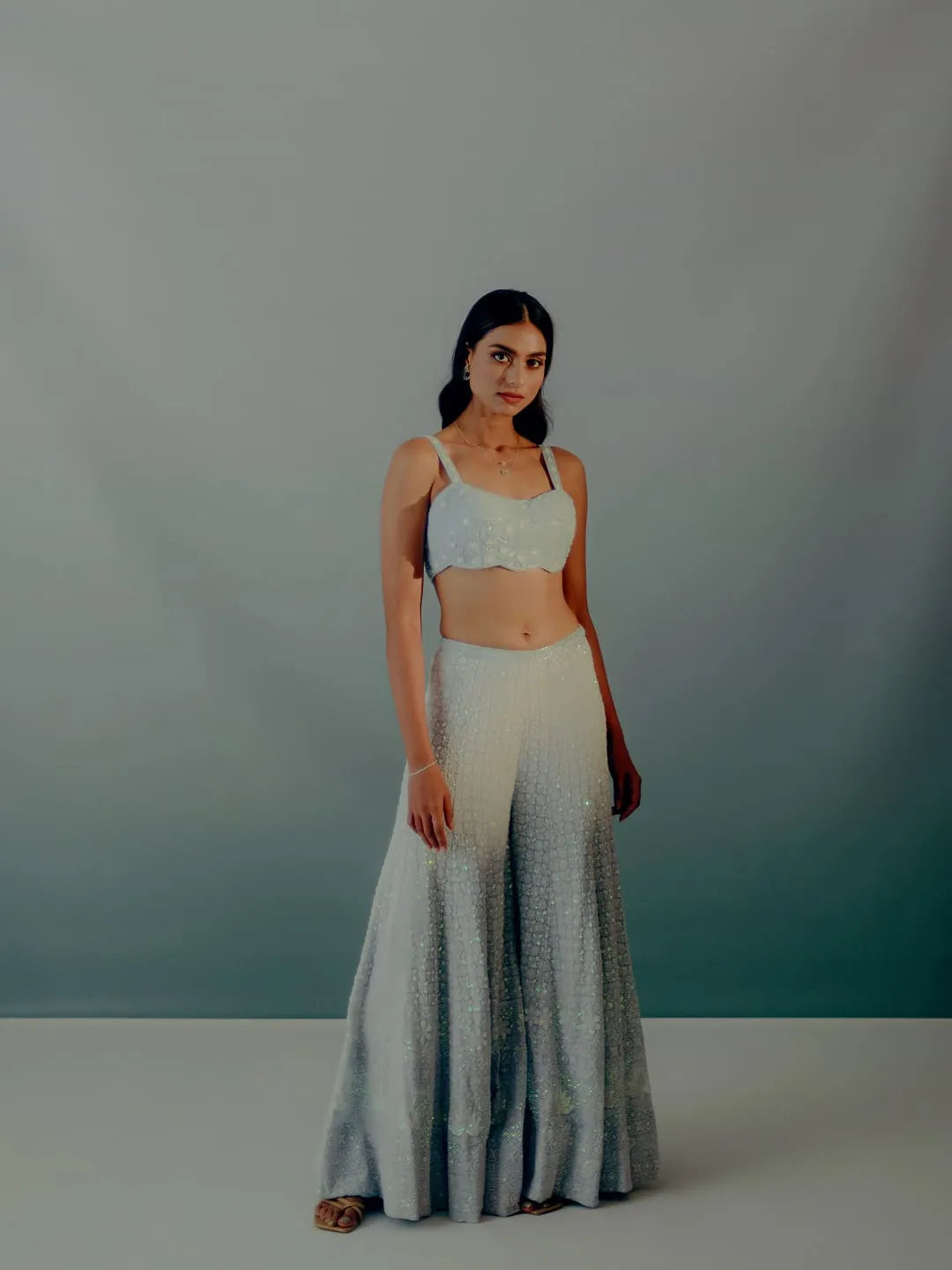 Powder blue lucknowi jacket & sharara set
