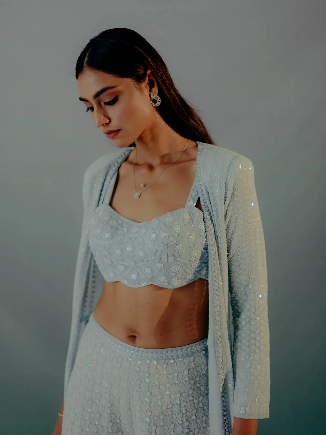 Powder blue lucknowi jacket & sharara set