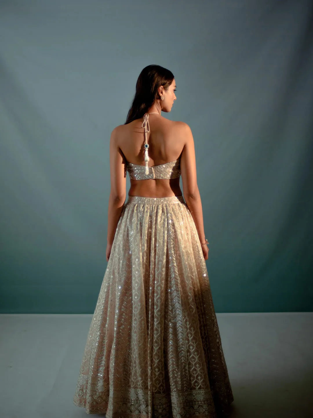 Nude cream gota & sequin lehnega set