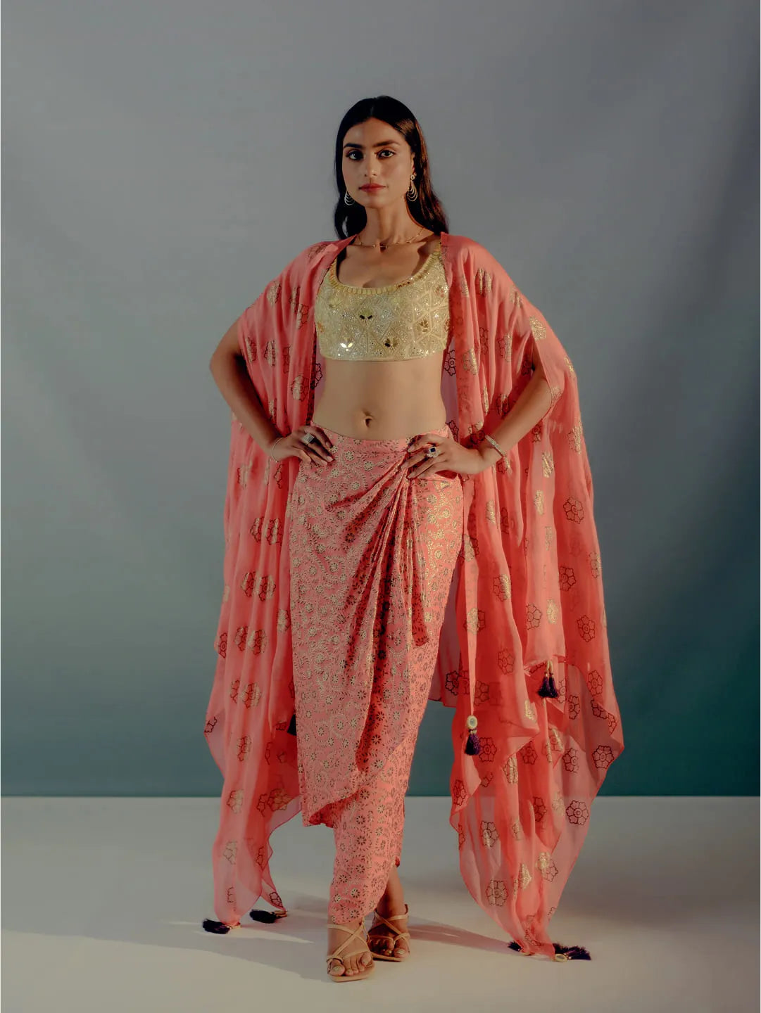 Coral & gold foil print cape set