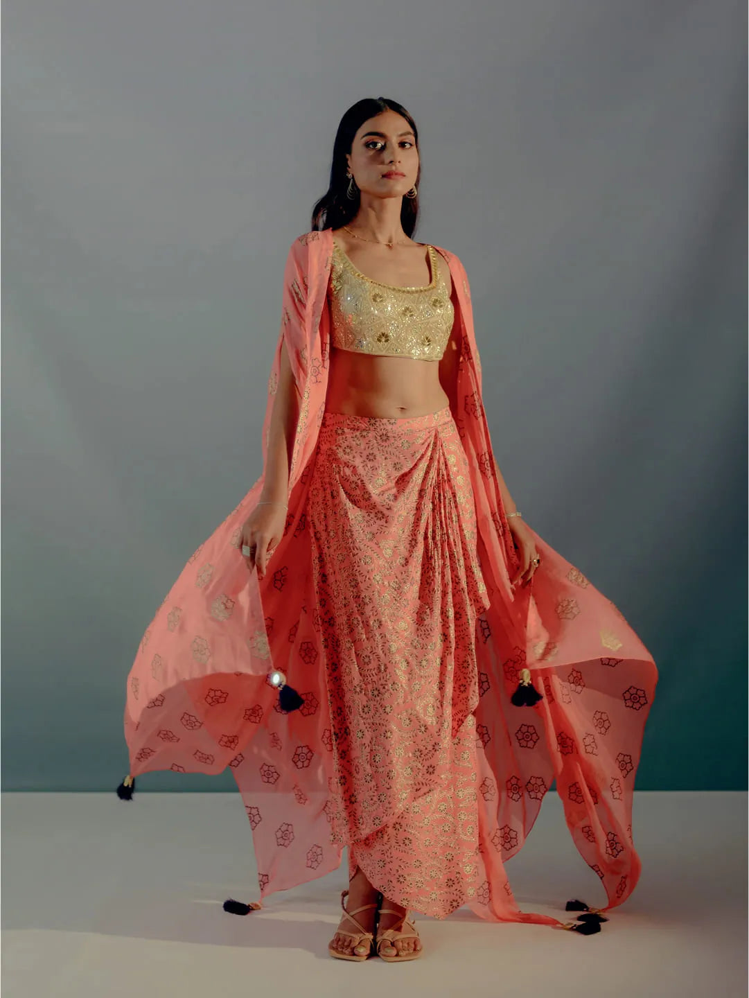 Coral & gold foil print cape set