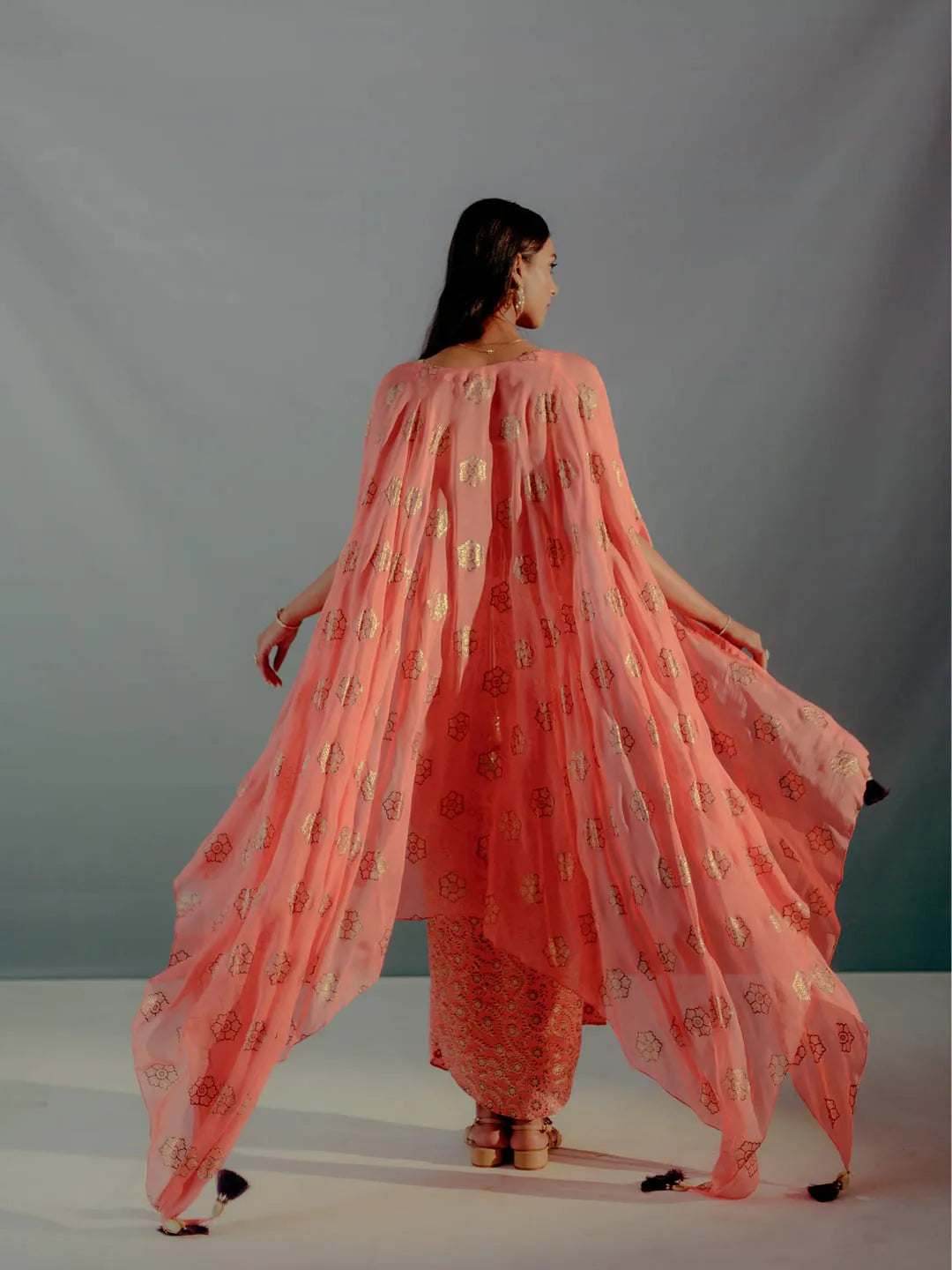 Coral & gold foil print cape set