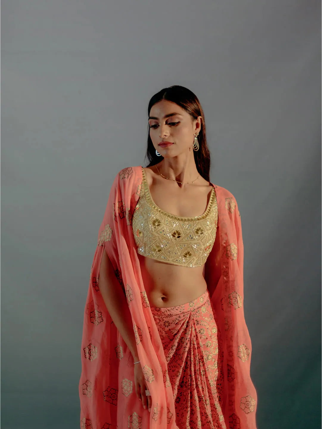 Coral & gold foil print cape set