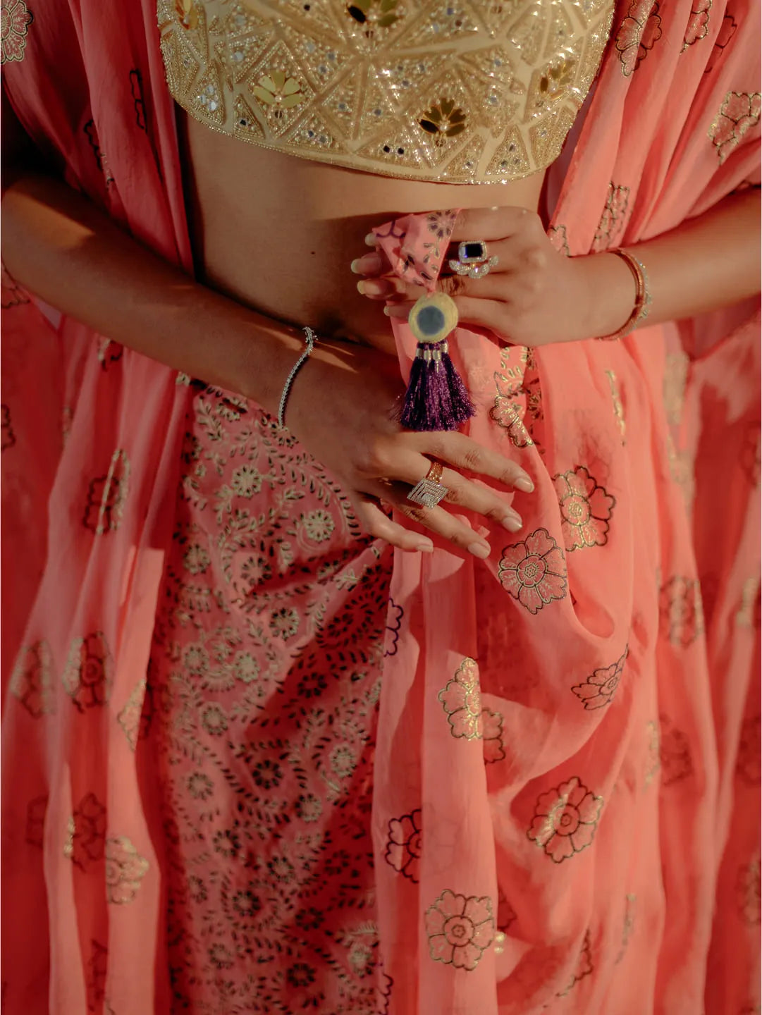 Coral & gold foil print cape set