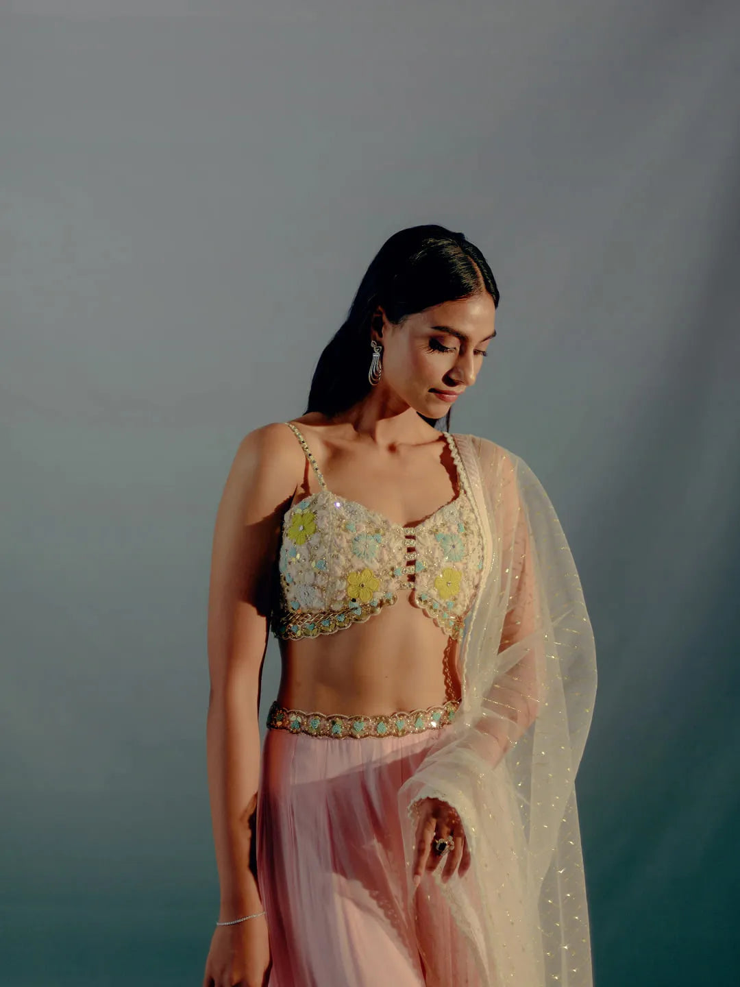Flamingo pink pallazos & embroidered cutwork blouse set