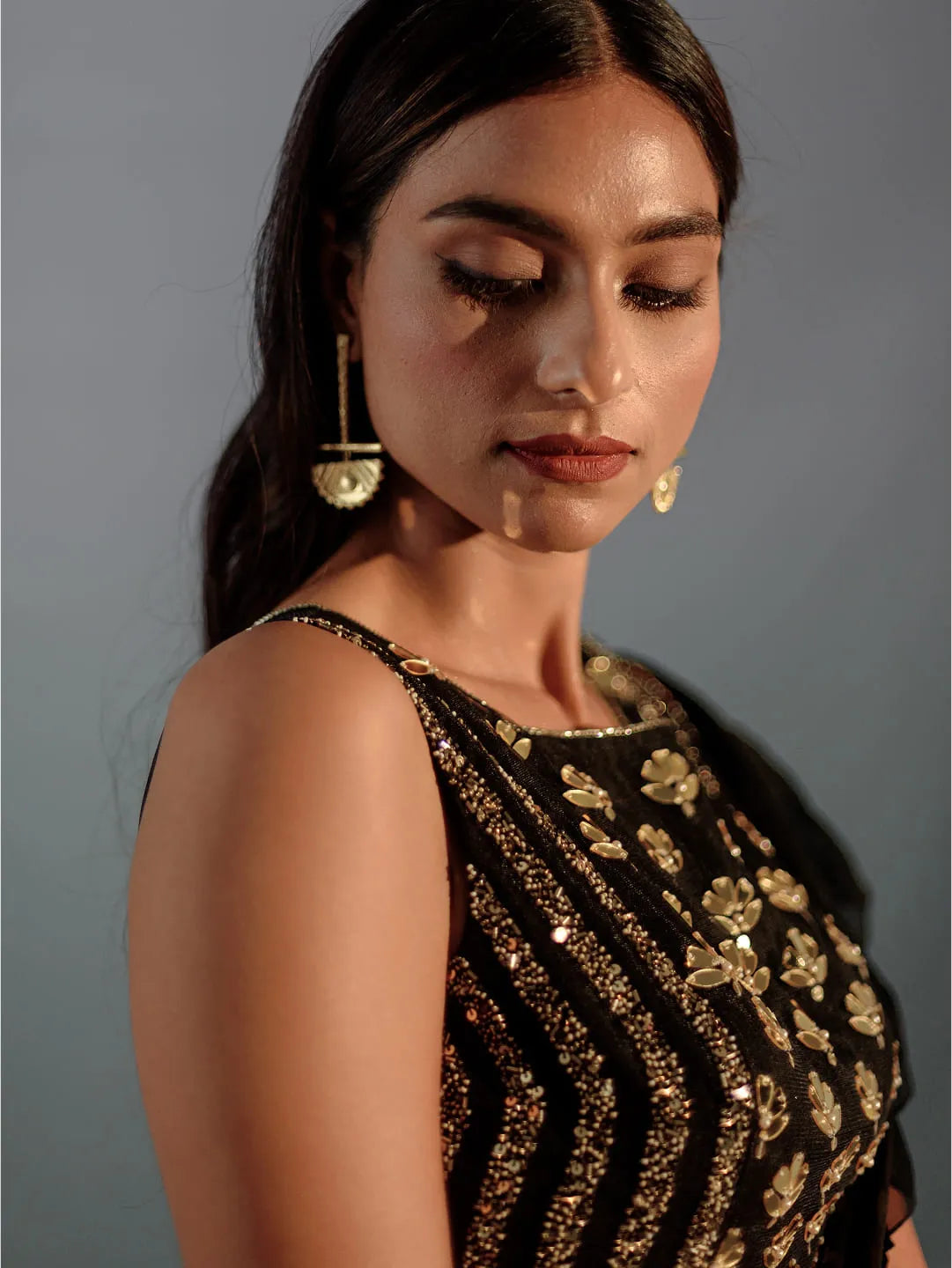 Black ruffle concept saree & embroidered blouse set