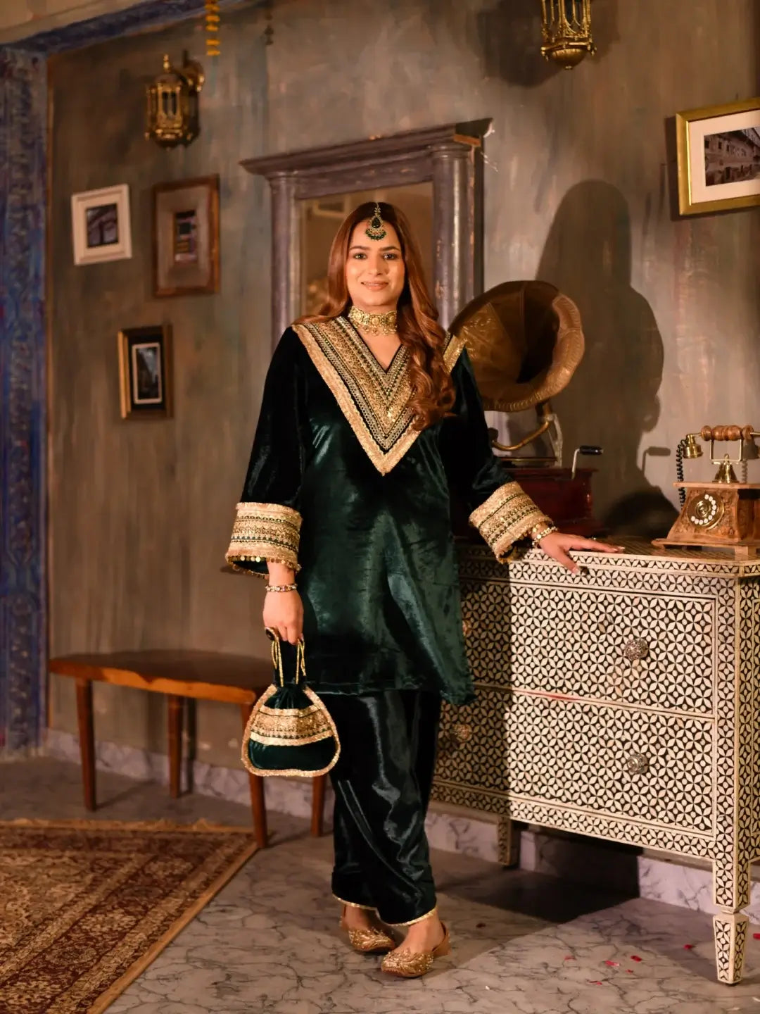 Mughal Kurta Set Green