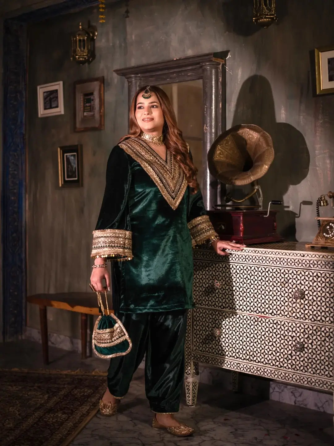 Mughal Kurta Set Green