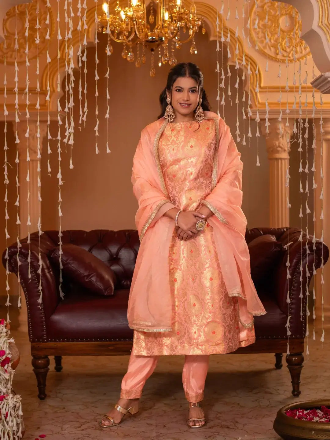 Zari Mahal Set Peach
