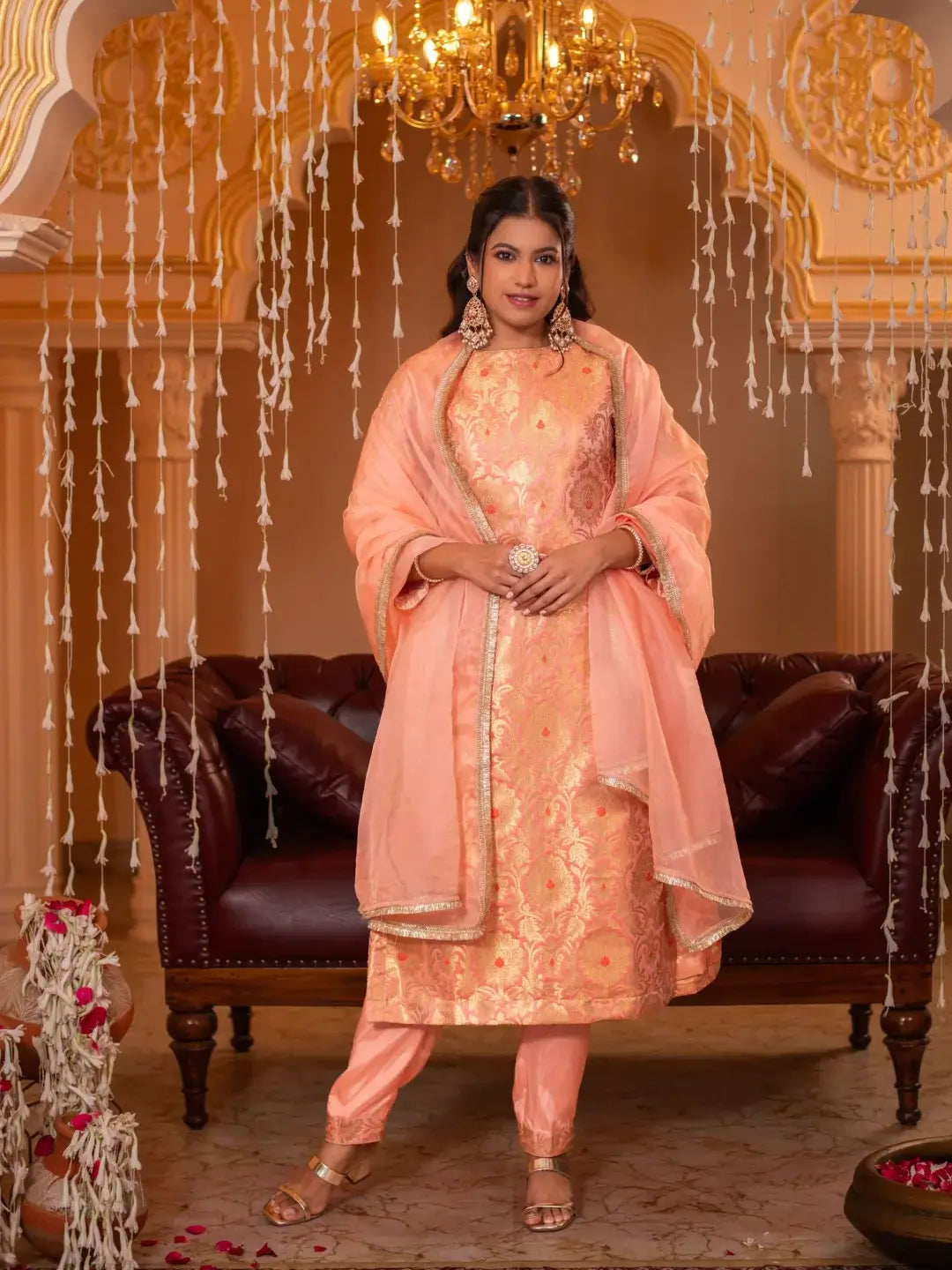 Zari Mahal Set Peach