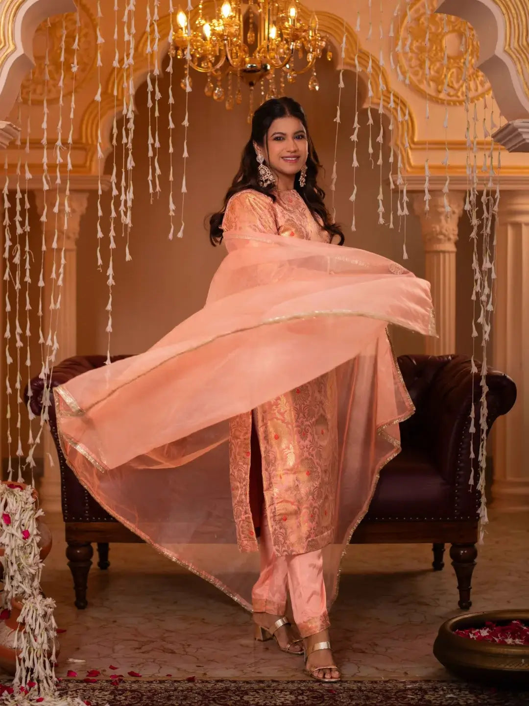 Zari Mahal Set Peach