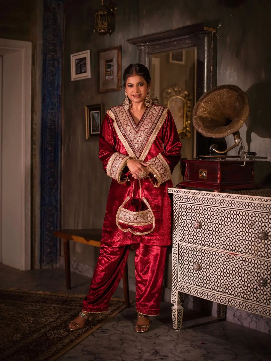Mughal Kurta Set Maroon