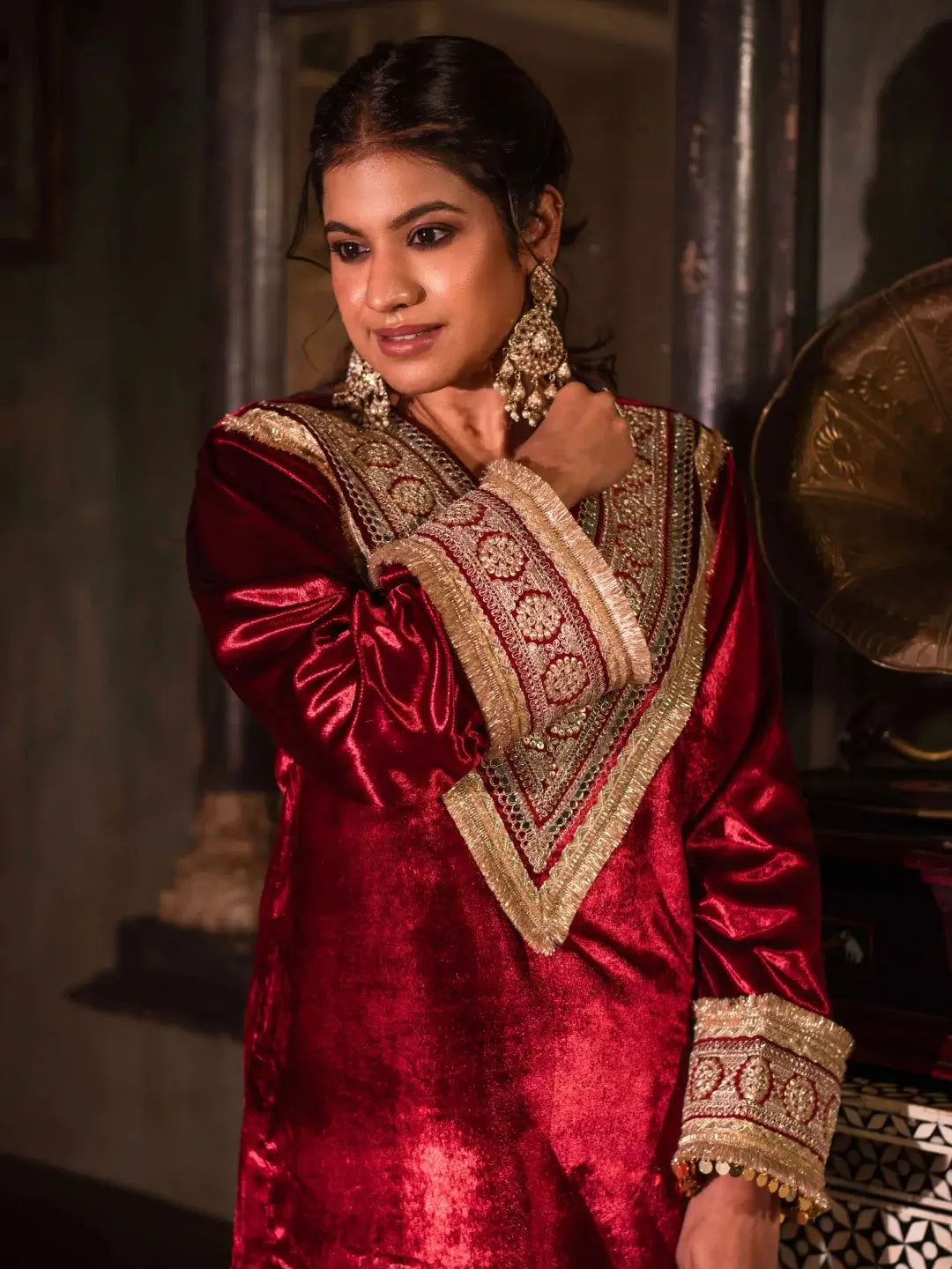 Mughal Kurta Set Maroon