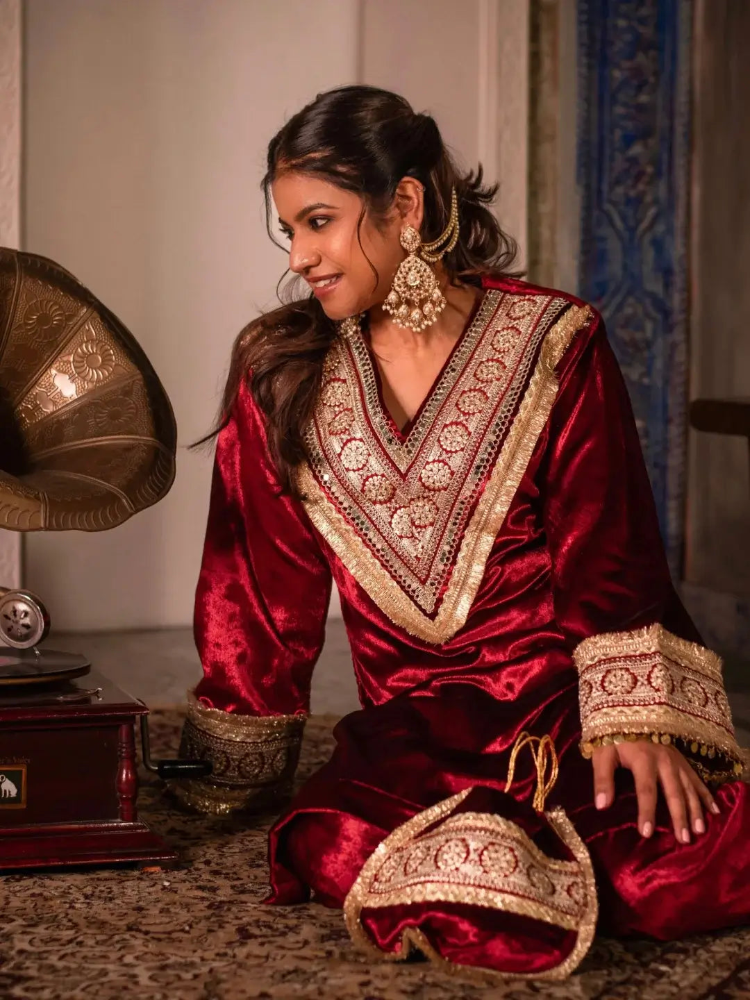Mughal Kurta Set Maroon