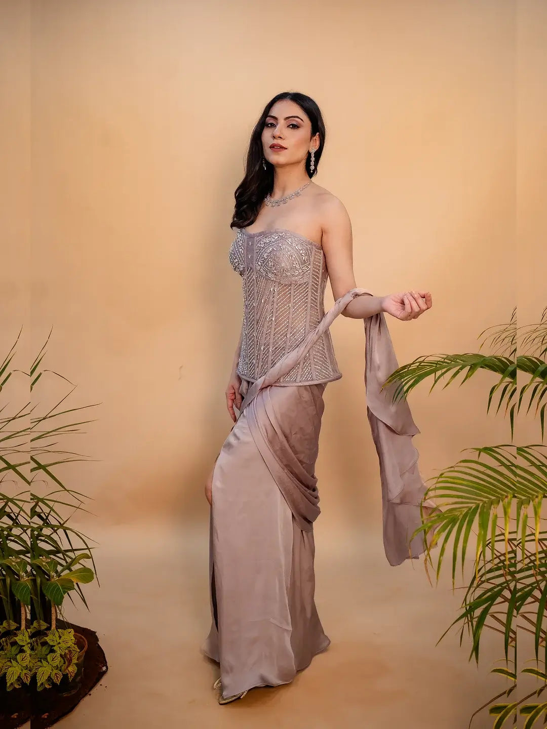 Diamanté Embellished Corset Saree