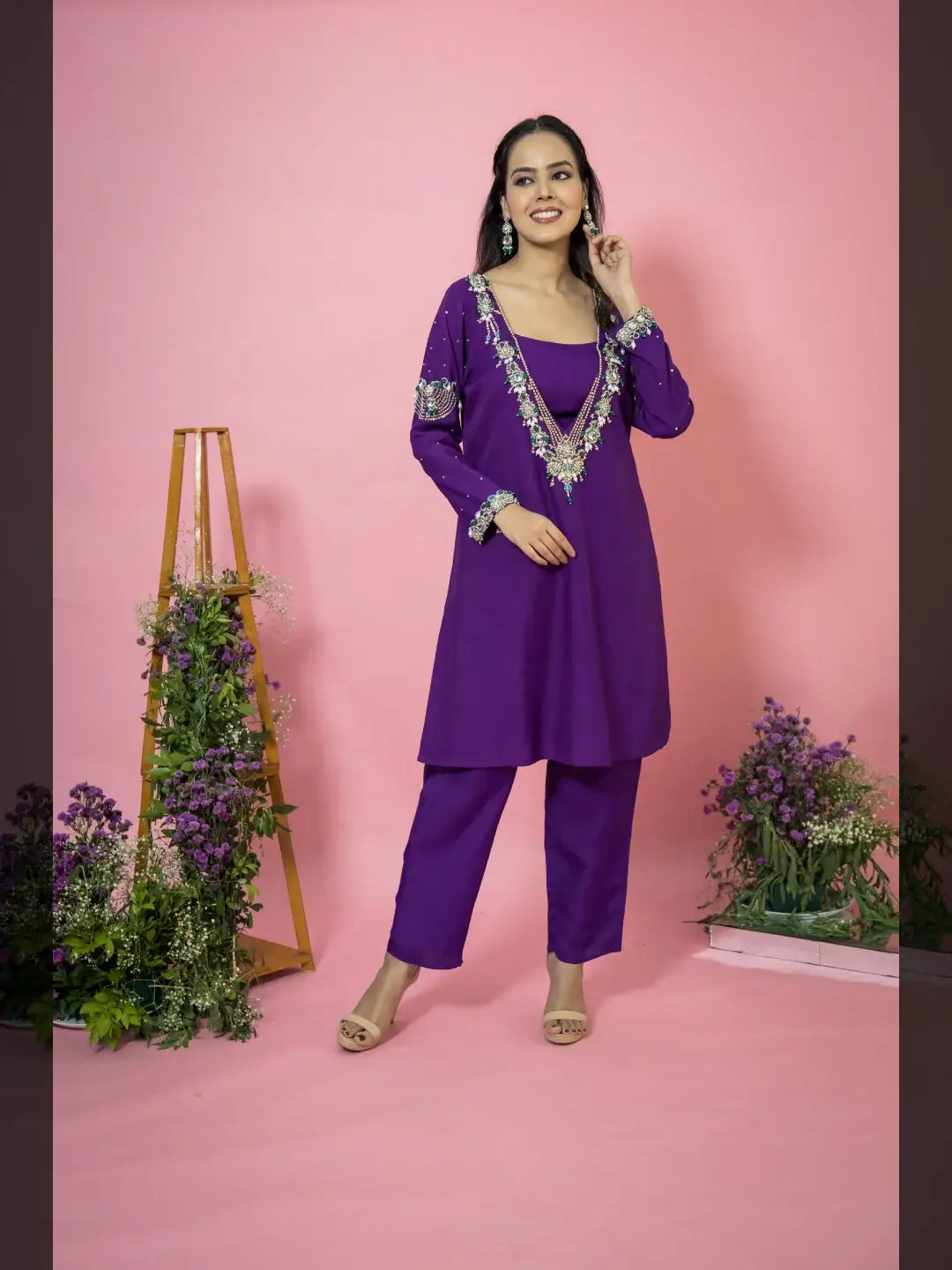 Embellished Noor Suit wine