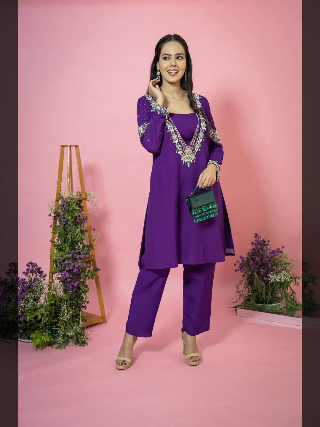Embellished Noor Suit wine