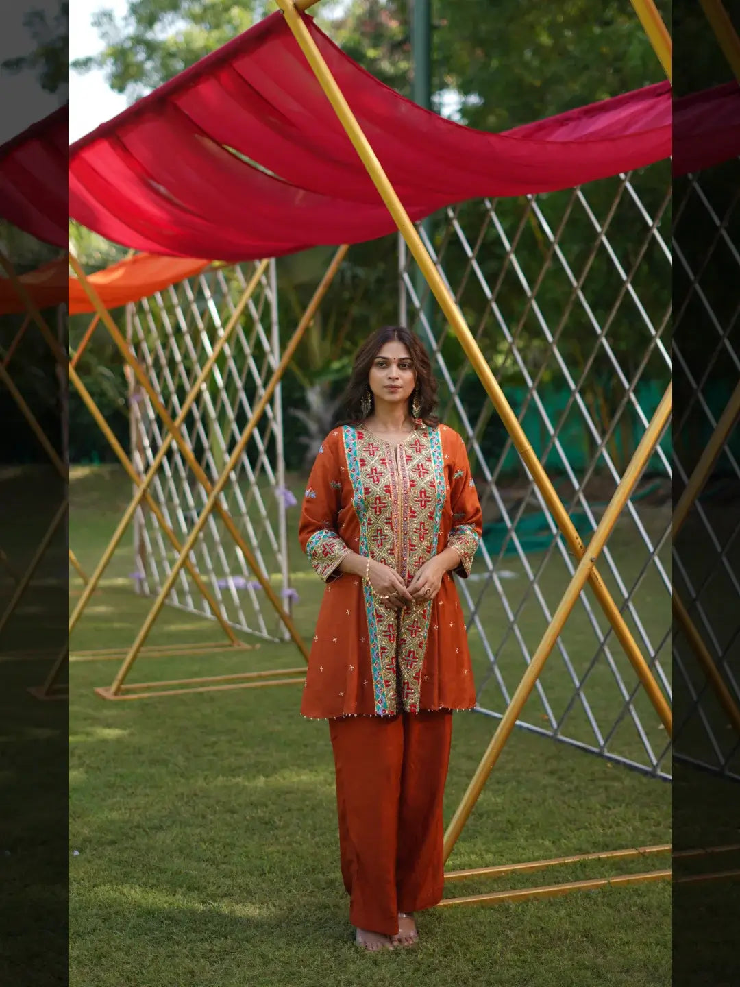 Rust Patola Co-ord Set