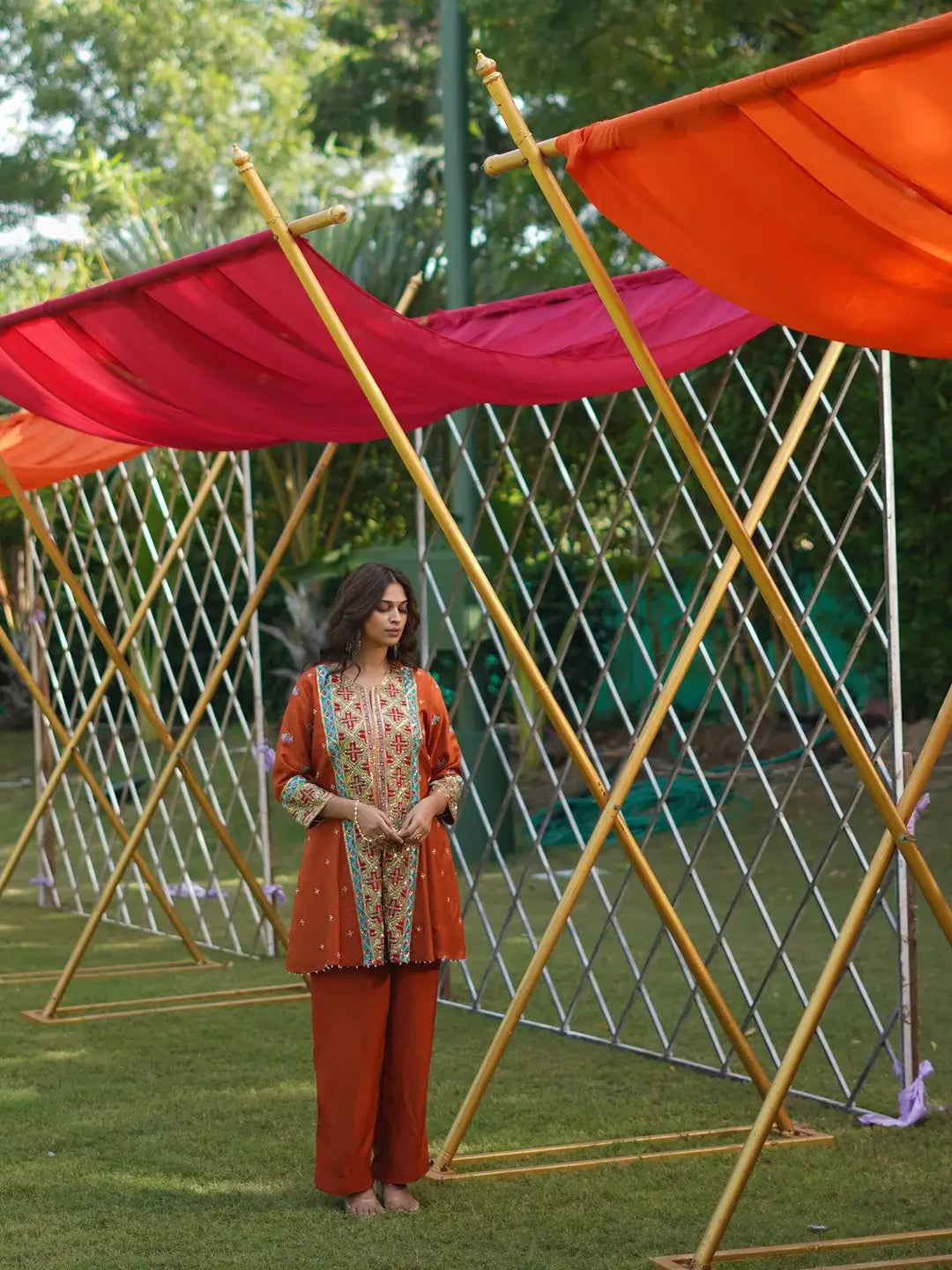 Rust Patola Co-ord Set
