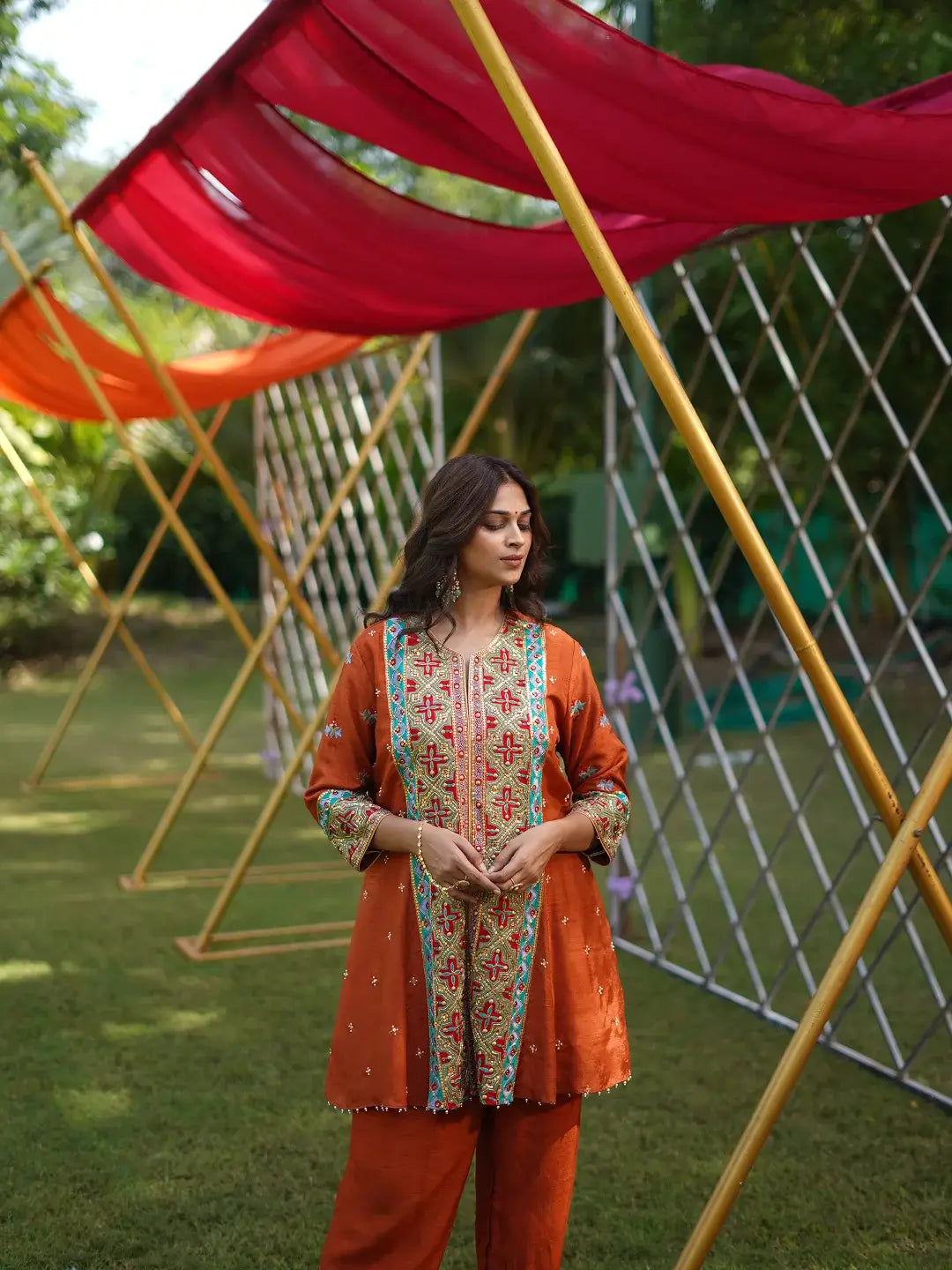 Rust Patola Co-ord Set