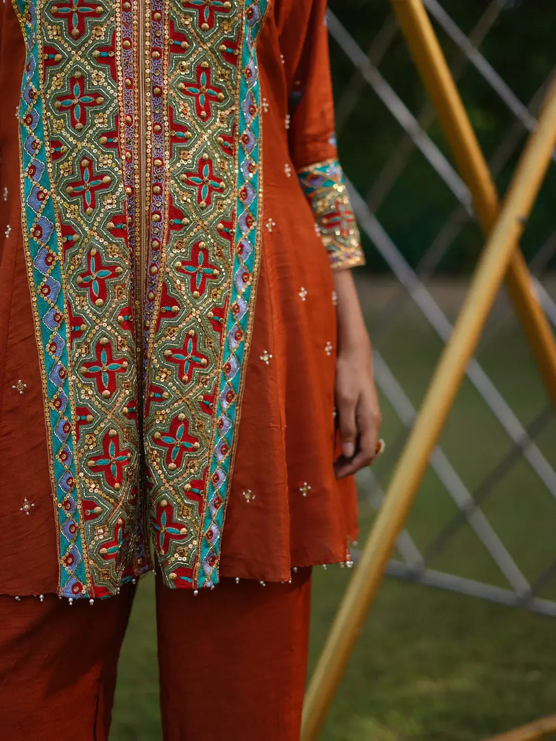 Rust Patola Co-ord Set