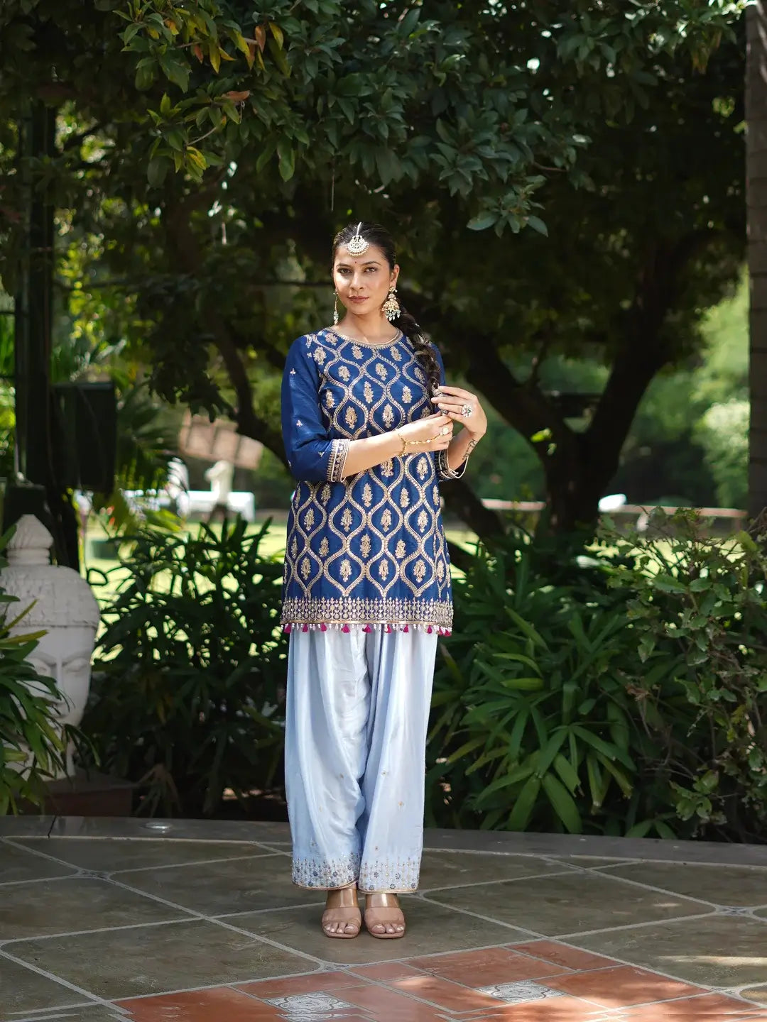 Kurta & Farshi Salwar - Midnight blue & powder Blue