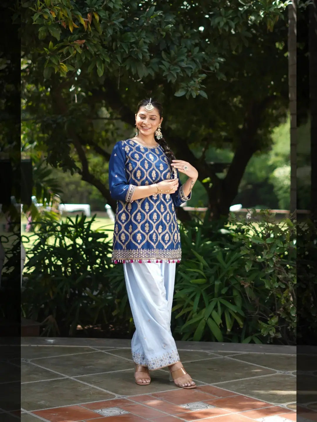 Kurta & Farshi Salwar - Midnight blue & powder Blue