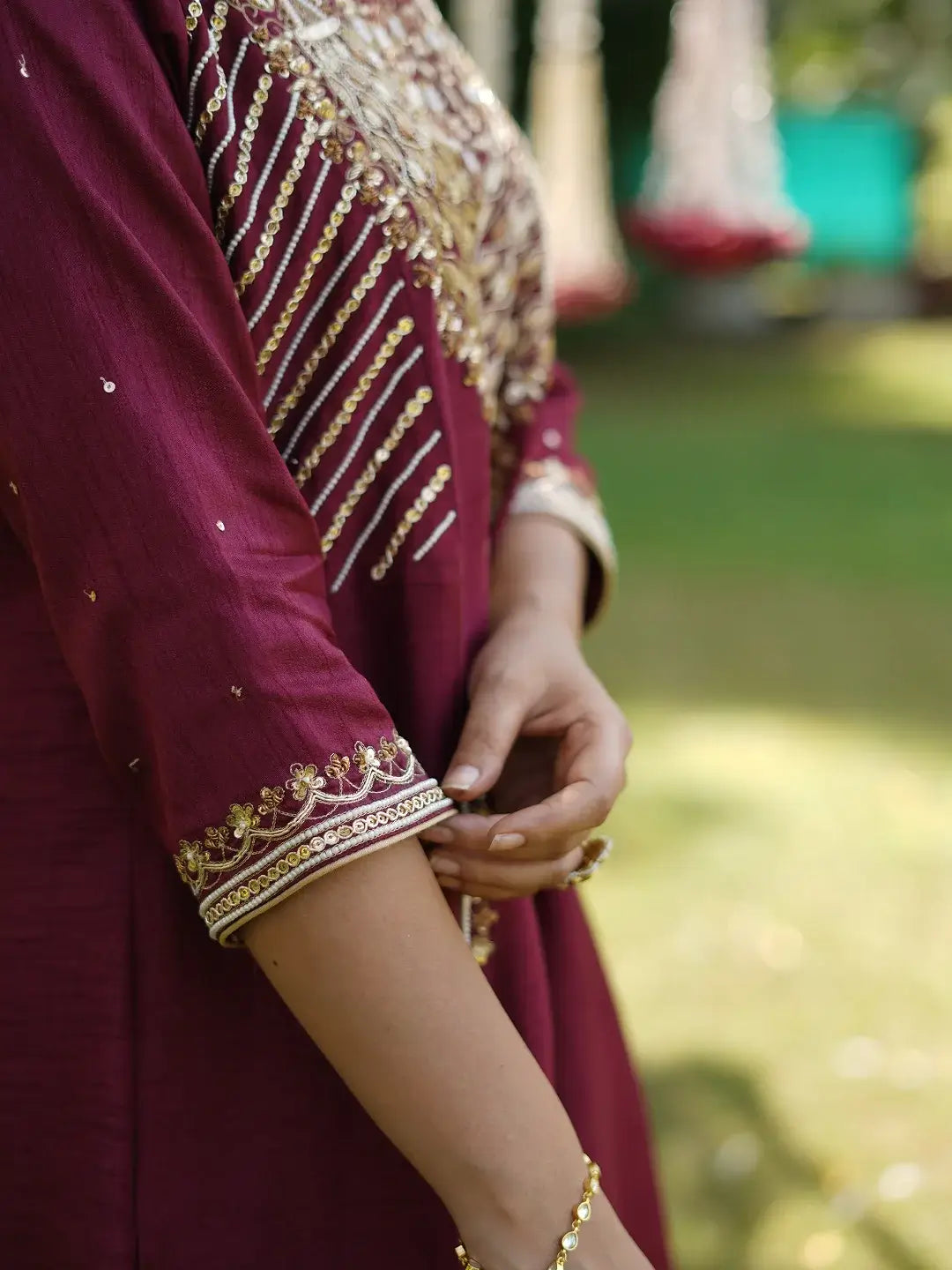 Maroon kurta and Aqua farshi set
