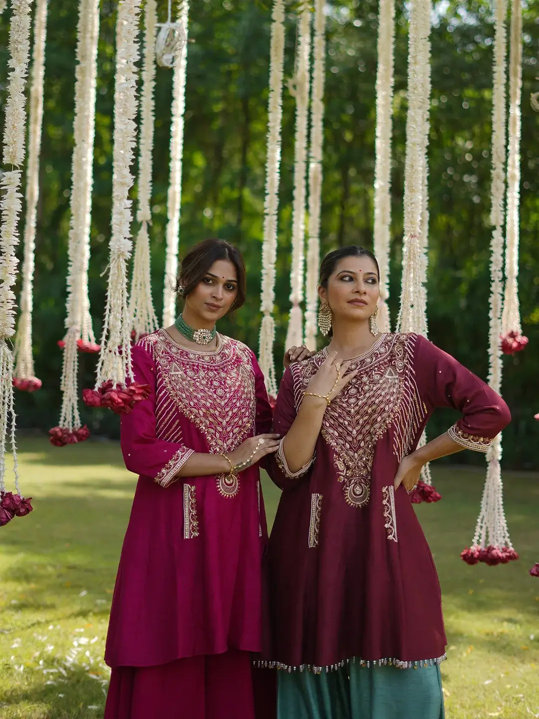Maroon kurta and Aqua farshi set
